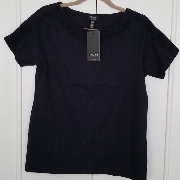 JONES NEW YORK KNIT TOP NAVY BLUE SHORT SLEEVE S - Picture 4 of 6